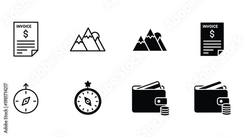 Assorted icons depicting financial, travel, and invoice-related concepts