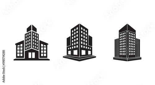 Blackandwhite cityscape with three modern office buildings and skyscrapers with windows and flat roofs  urban landscape with highrise buildings