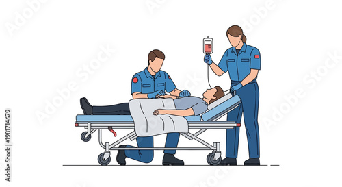 Paramedics Administering IV Drip to Patient on Stretcher