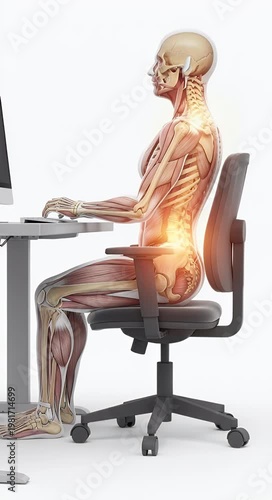 Human body anatomy demonstrating correct posture at desk