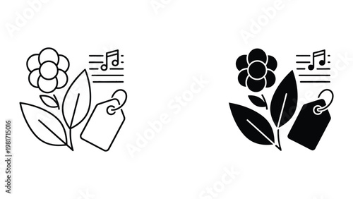 Contrasting floral music notes in monochrome and black versions