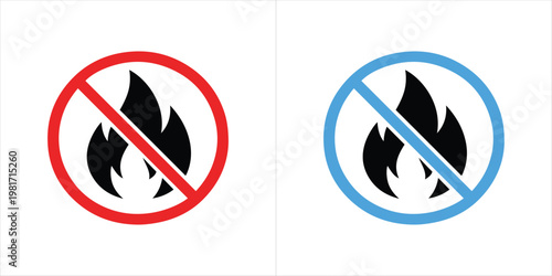 No Fire Prohibition Vector Icon Set