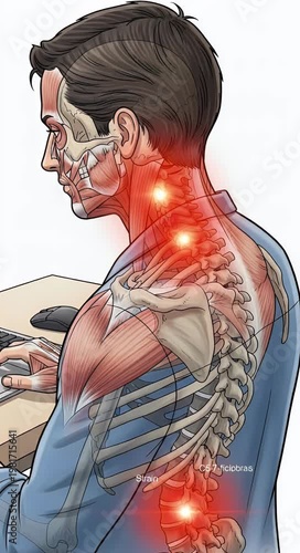 Medical illustration of human anatomy depicting pain and discomfort