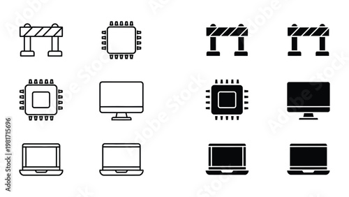 Illustrations of computer hardware components and their status indicators