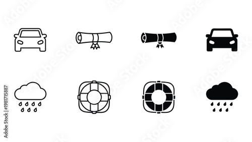 Collection of icons representing driving restrictions and weather conditions