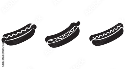 Hot dogs with different toppings isolated on white background