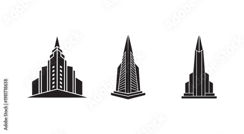 Set of modern city skyscrapers and highrise buildings silhouettes  urban landscape architecture icons