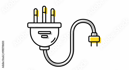 Minimalist electrical power plug and cable icon with two different types of connectors in line art style