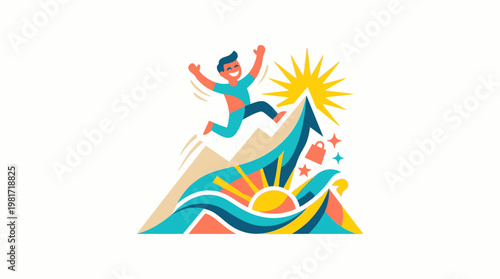 Joyful Person Reaching The Summit Above The Sun