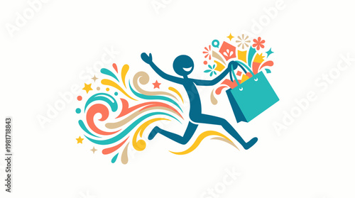 Joyful Shopper Running with a Shopping Bag