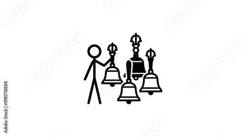 Minimalist Stick Figure Holding Bells