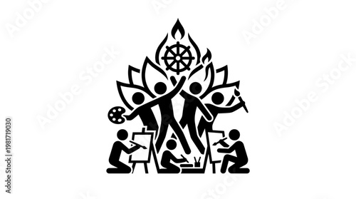 Creative Community Symbol with Lotus and Dharma Wheel