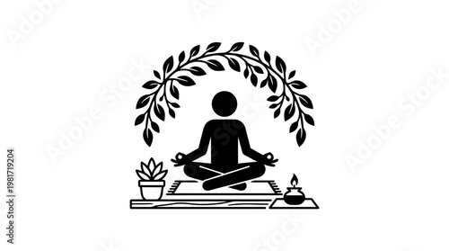 Meditating Figure with Nature Elements Under Floral Arch