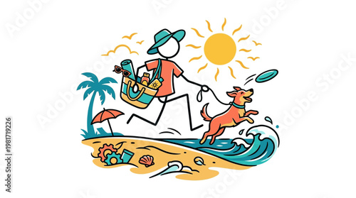 Summer Beach Day with Person and Dog