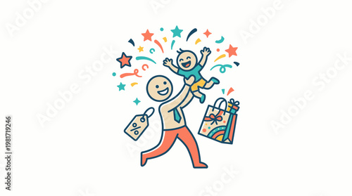 Joyful Father and Child Celebrating Purchase