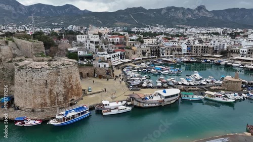 Girne (Kyrenia), a beautiful view of Girne Bay in Northern Cyprus.