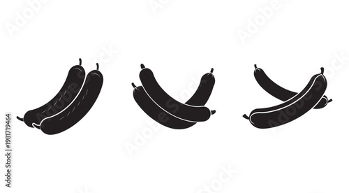 Set of three pairs of bananas in various positions on white background  illustration