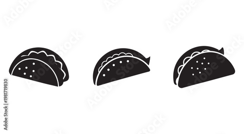 Tacos with different toppings on white background  mexican food icons
