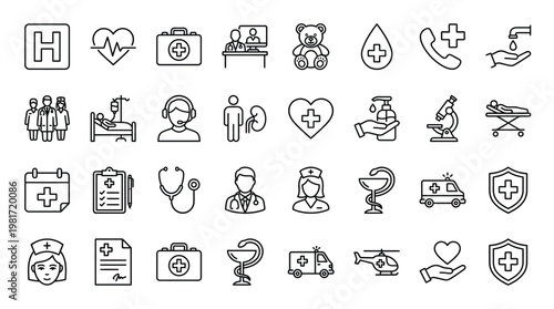Collection of medical icons healthcare hospital doctor emergency and health services representation