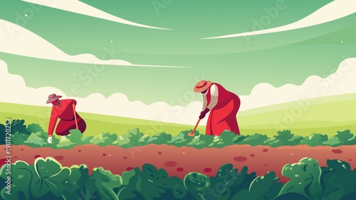 Community Garden Collaboration Scene Vector Illus