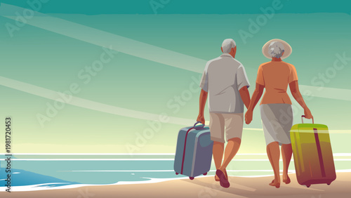 Elderly Couple Traveling Together Scene Vector il