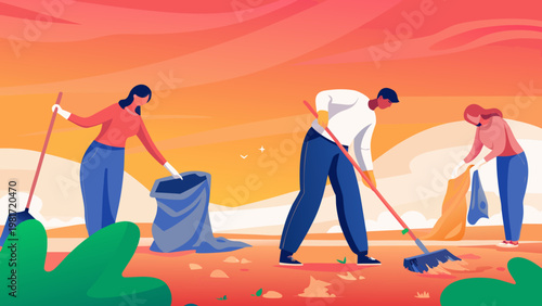End of Day Garden Cleanup Scene Vector Illustrati