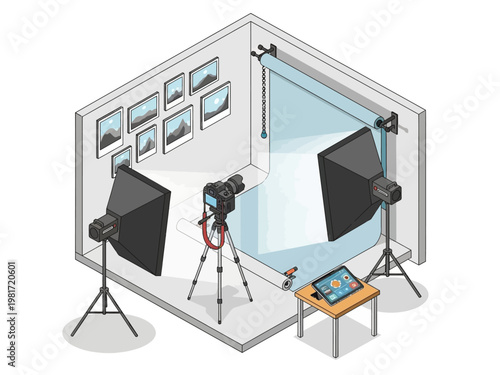 Professional Photography Studio Setup with Camera and Lighting Equipment.