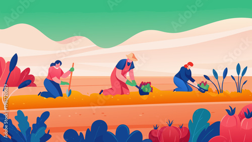 Garden Diversity Scene Vector Illustration of Dif
