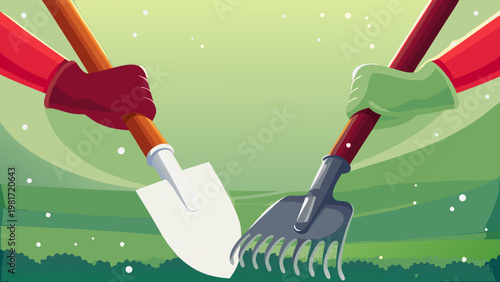 Garden Tool Sharing Scene Vector Illustration of