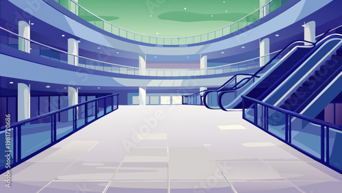 Grand Atrium Shopping Center Scene Vector Illustr