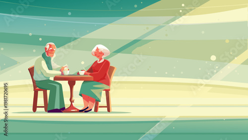 Grandparents Drinking Tea Together Scene Vector i