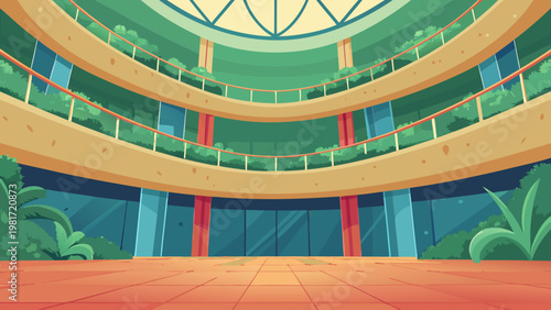 Indoor Garden Shopping Space Scene Vector Illustr