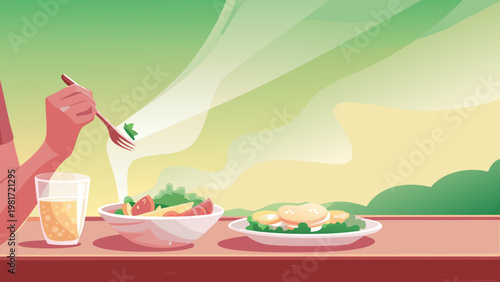 Mindful Eating Scene Vector Illustration of Perso