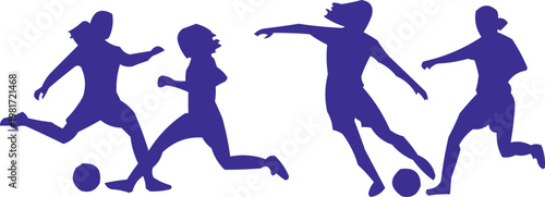 Soccer Players Silhouette Set in Action Poses Isolated on White Background