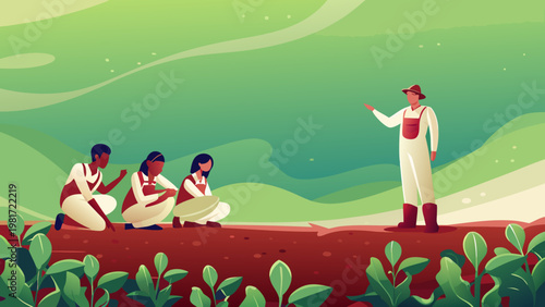 Teaching Gardening Skills Scene Vector Illustrati