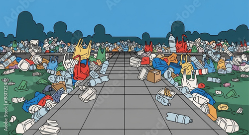 A path littered with various types of trash and debris.