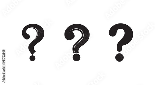 Three black question mark symbols in different styles on white background  simple icons for queries and inquiries