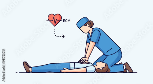 Paramedic Performing CPR on Unconscious Patient with Heartbeat Monitor