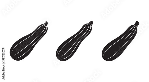 Three black silhouette eggplants with white lines on white background  vegetable illustration