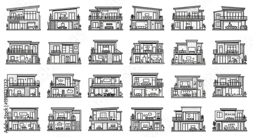 Architectural Blueprint Designs of Modern Multi-Story Houses.