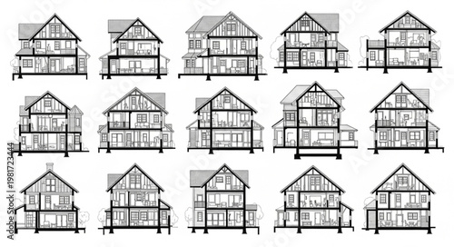 Architectural Cross Sections of Various Houses.