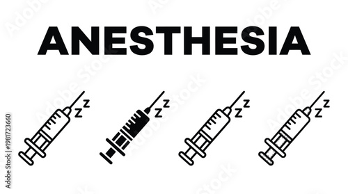 Anesthesia concept medical illustration featuring syringes and the word 'anesthesia' in bold typography