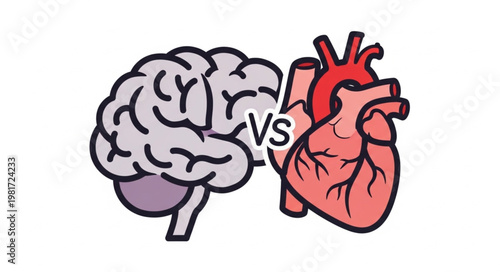 Brain versus Heart illustration showing choice and decision making.