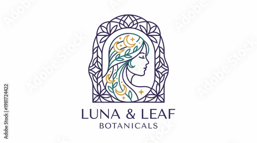 This logo showcases a beautiful female profile intertwined with elegant botanical elements, representing harmony and natural beauty in design for a wellness brand.