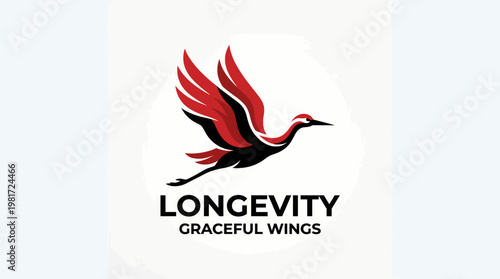 The image depicts a stylized crane in flight with graceful wings, symbolizing longevity and elegance, beautifully combining nature and artistry in a captivating representation.