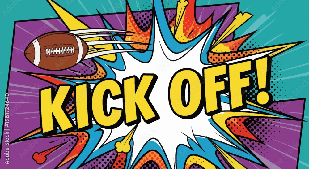 Fototapeta premium American Football Kick Off Comic Style Explosion