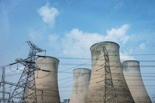 Wallpaper Mural Coal-Fired Power Plant Cooling Towers with Transmission Towers Against Blue Sky Torontodigital.ca