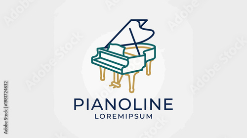 A minimalist logo design featuring a grand piano, symbolizing elegance and creativity, ideal for a music brand looking to convey artistic identity and sophistication.