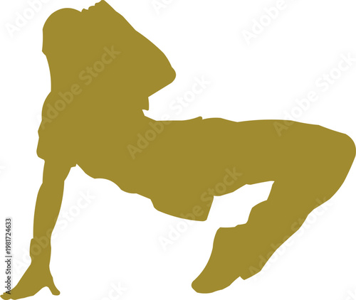 Stylish Woman Silhouette in Low Pose Dance Position Isolated on White Background