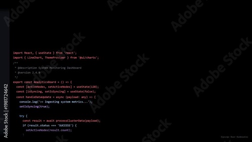 Live Analytics Node React Dashboard Cloud Sync Line Chart Programming Concept.
